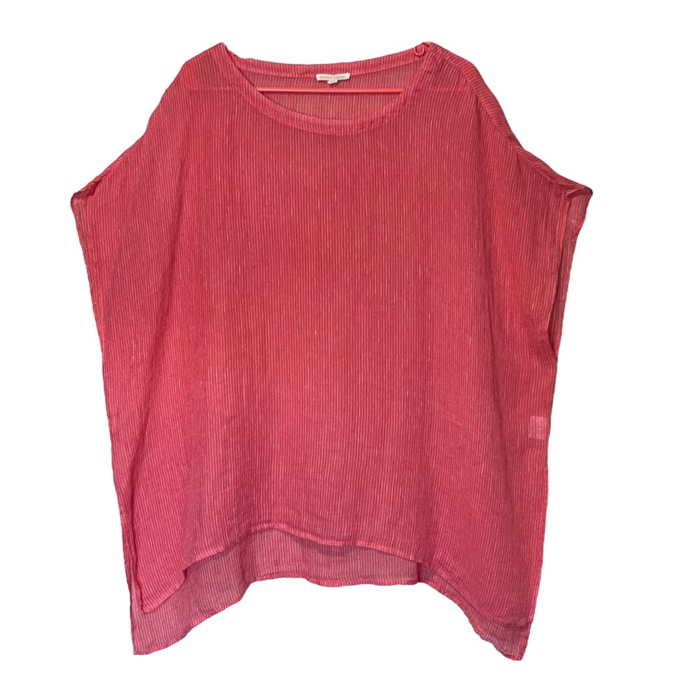 Eileen Fisher Coral Pink Striped Drape Sleeve Boxy Top